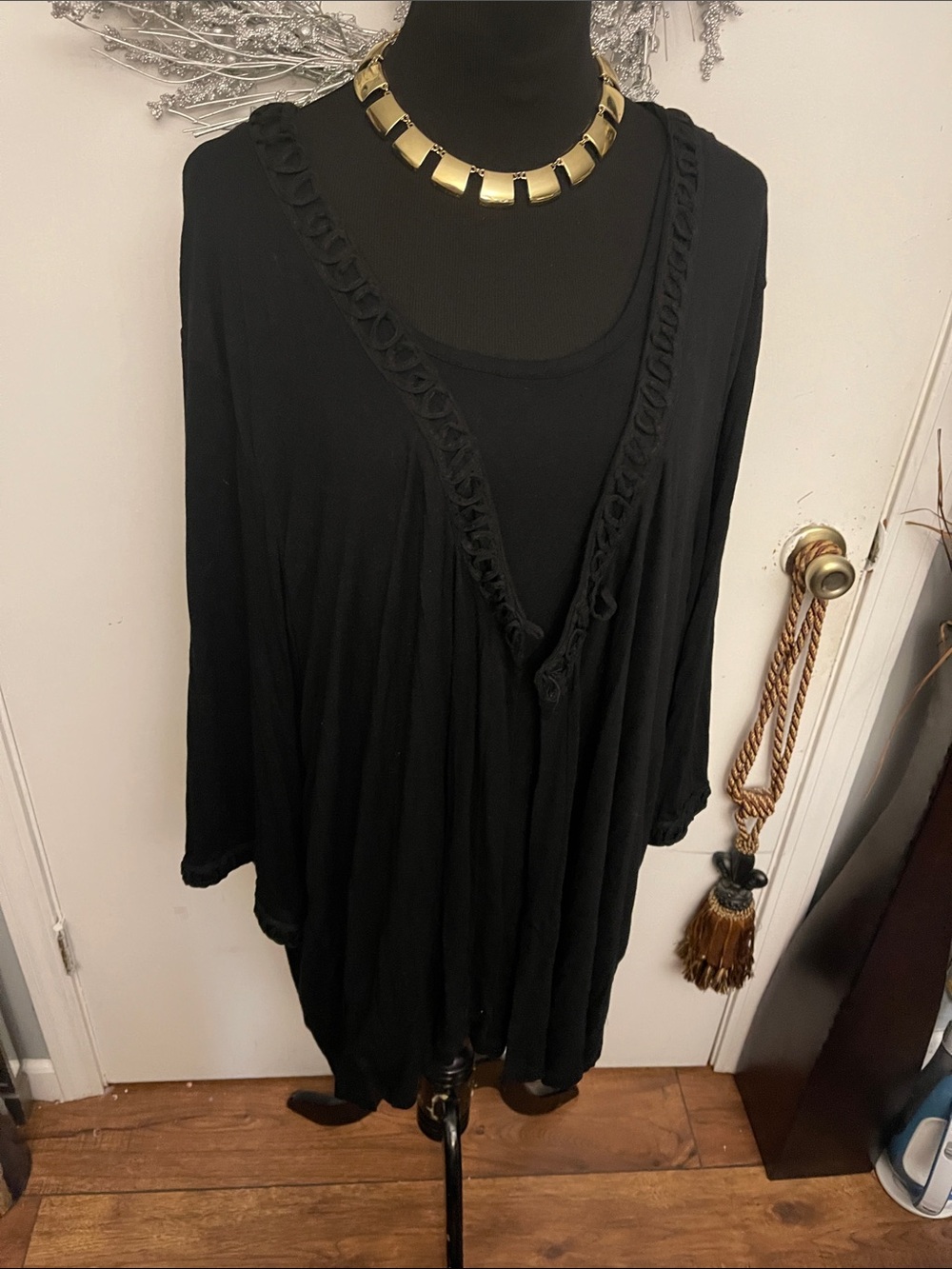 Black Women's Layered V-Neck Top